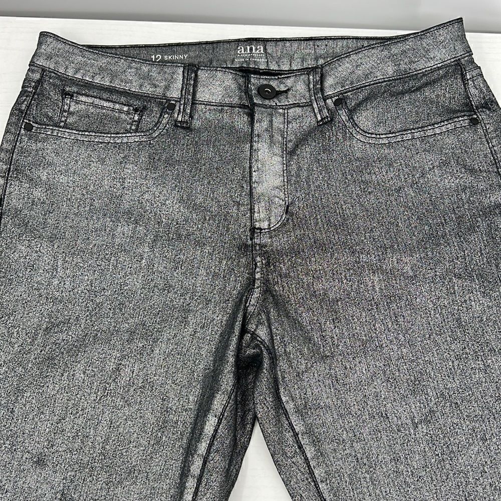 a.n.a. metallic silver skinny jeans size 12